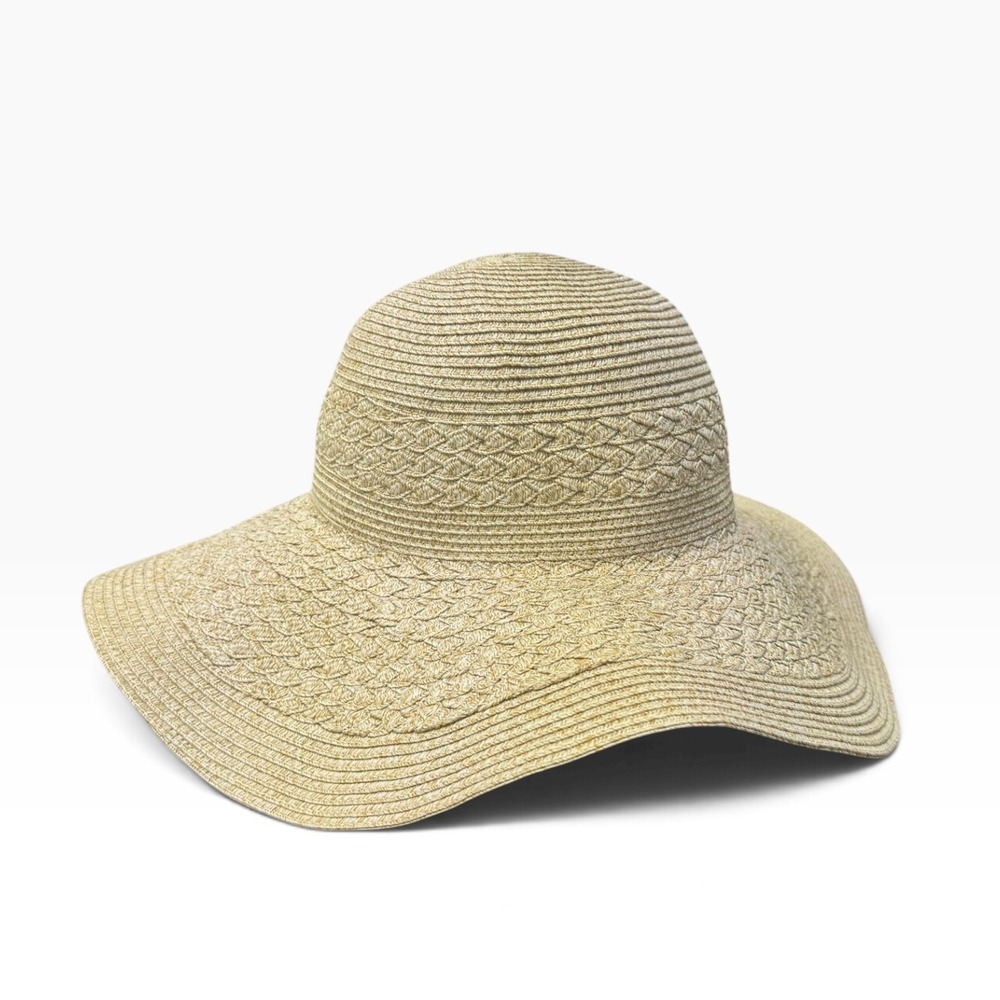 David Young Womens Wide Brim Sun Hat Tan Woven Straw Floppy Beach Hat